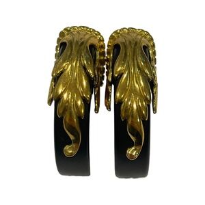 Vintage Inna Cytrine Paris Runway Goldtone Black Lucite Clip Earrings unsigned